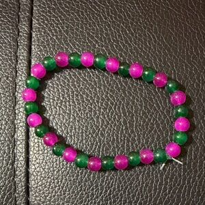 Pink and Green Beaded Bracelet